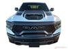 View of 2021-2024 Dodge Ram TRX Rebel Hood Decals 1500 Stripes Truck Vinyl Graphic 3M Stripe Package