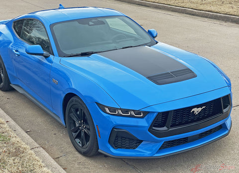 View of 2024-2025 Ford Mustang GT Hood Stripes VAST Hood Decal Vinyl Graphics 3M Decals
