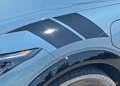 View of 2021-2025 Ford Mustang Mach-E Hood to Fender Stripes BREAKER ARC Bar Hood Decals Vinyl Graphics Kit