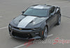 Detailed view of 2016-2018 Chevy Camaro Overdrive Center Wide Hood Roof Trunk Spoiler Rally Racing 3M Stripes Kit fits SS RS V6