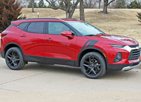 Detailed view of 2015-2025 Chevy Blazer TORCH Fender Stripes Side Hood Decals Stripe 3M Vinyl Graphics Kit