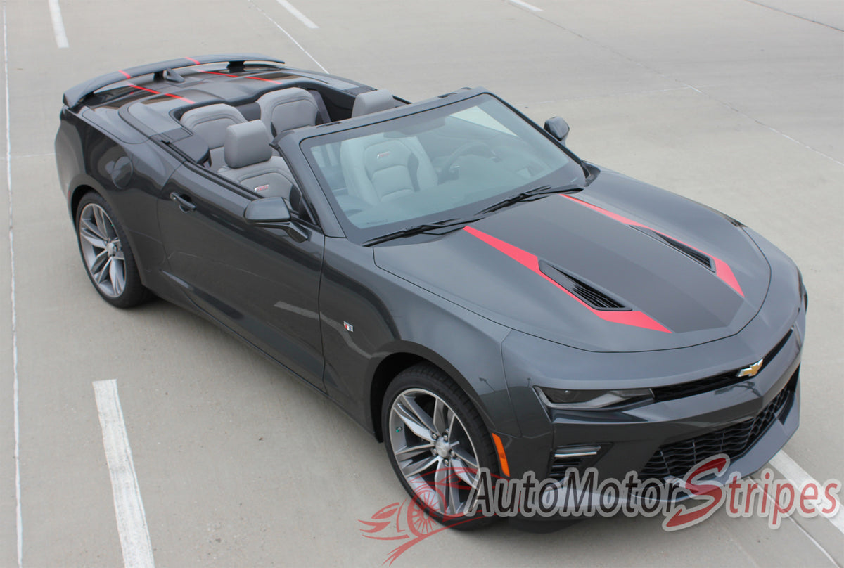 2016-2018 Chevy Camaro 50th Anniversary Heritage Convertible Indy 500  Center Wide Hood Trunk Spoiler Rally Racing 3M Stripes Kit fits SS RS V6, image size:1200x808