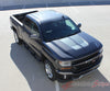 2016-2017 Chevy Silverado 1500 Chase Rally Edition Style Truck Hood Racing Vinyl Graphics - Over View Charcoal Metallic on Dark Charcoal Paint