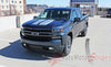 Detailed view of 2019-2025  Chevy Silverado Hood Stripes Hood and Tailgate Decal BOW RALLY Stripes 3M Vinyl Graphics Kit