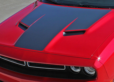 Detailed view of 2015-2023 Dodge Challenger Hood 15 Mopar OEM Factory Style Vinyl Graphics 3M Stripe Decals Package