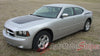 2006-2010 Dodge Charger Chargin 2 Hood Rear Quarter Trunk Blackout Vinyl Stripes - Driver Side View Matte Black on Silver Paint
