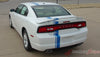 2011-2014 Dodge Charger E-Rally Mopar Style Offset Euro Rally Vinyl Graphic Racing Stripes - Rear View Blue Stripes on White