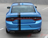 2015 Dodge Charger E-Rally Euro Style Vinyl Graphics Racing Stripes Kit - Close Rear View Gloss Black on Blue Paint