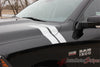 2009-2017 Dodge Ram Hash Marks Double Bar Truck Hood Fender Vinyl Graphic - Silver Metallic on Black Close Up View of Hood