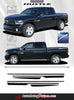 2009-2017 Dodge Ram Hustle Truck Hood Spears Spikes Side Pin Stripe Vinyl Graphic 3M Package - Side View of Silver Metallic on Gloss Black Paint