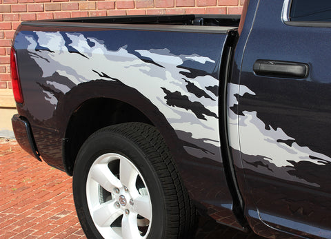 2009-2018 Dodge Ram Rage Multi Color Digital Print or Solid Color Side Bed Tailgate Truck Power Wagon Vinyl Graphic - Digital Print Silver Gray Charcoal Colors