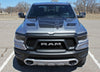 Front Hood view of 2015-2025  Dodge Ram Rebel Hood Decals 1500 Stripes Truck Vinyl Graphic 3M Stripe Package