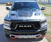 Front Hood View with Rebel Text 2019 2020 2021 2022 2023 2024 Dodge Ram Rebel Hood Decals 1500 Stripes Truck Vinyl Graphic 3M Stripe Package