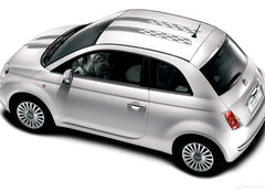 Detailed view of 2007-2020 Fiat 500 Checkered Rally Hood Roof Racing Stripes Vinyl Graphic 3M Decal Kit