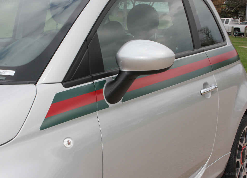 2007-2020 Fiat 500 Italian Gucci Red Green Flag Upper Door Accent Stripes Vinyl Graphic Kit