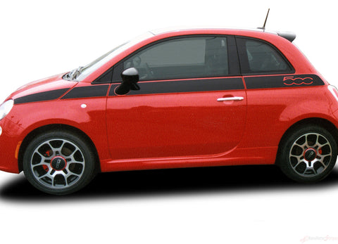 Detailed view of 2007-2020 Fiat 500 SE5 Factory STyle Upper Side Door Stripes Vinyl Graphic Kit