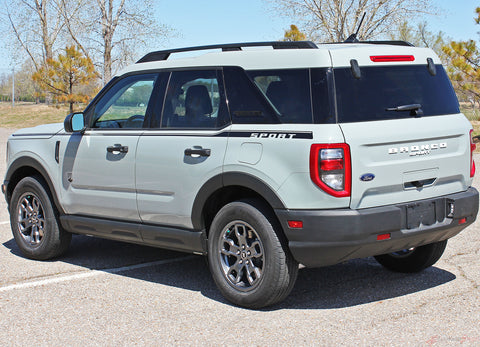 Detailed view of 2021-2025 Ford Bronco Sport RIDER Side Body Stripes Upper Door Accent Decals Vinyl Graphics Kits 3M
