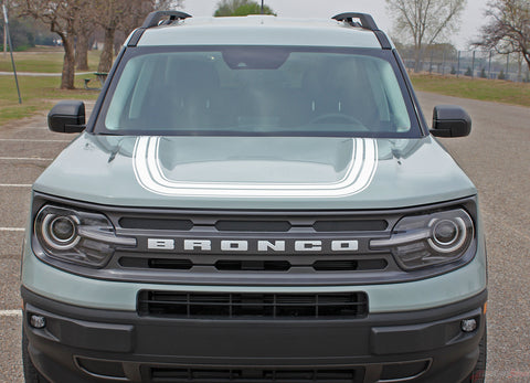 Detailed view of 2021-2025 Ford Bronco Sport REVIVE Retro Hood Stripes Accent Decals Vinyl Graphics Kits 3M