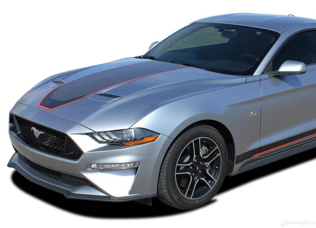 2018 2019-2023 Ford Mustang Mach 1 Style Racing Stripes Supersonic Digital Print Rally Stripes Center Wide Vinyl Graphics 3M Decals