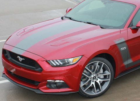 Detailed view of 2015-2017 Ford Mustang Stellar Boss 302 Factory OEM Style Hood and Side Stripes Vinyl Graphics 3M Decals