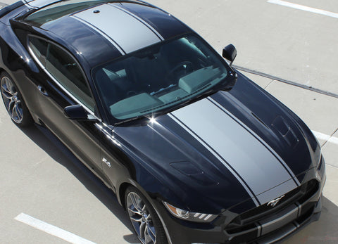 2015-2017 Ford Mustang Super Snake Contender Mohawk Center Wide Racing Rally Stripes Vinyl Graphics 3M Decal