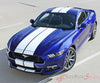 Detailed view of 2015-2017 Ford Mustang Stallion 10" Wide Lemans Factory Style Racing Rally Stripes Vinyl Graphics - Top Hood View