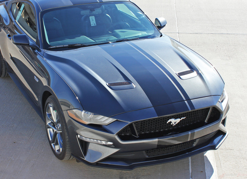 2018-2023 Ford Mustang Racing Stripes Euro XL Rally Stripes Center Wide Vinyl Graphics 3M Decals