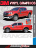 Detailed view of 2019-2023 Ford Ranger STRIKER Side Body Door Stripes Accent Decals Vinyl Graphics Kits 3M