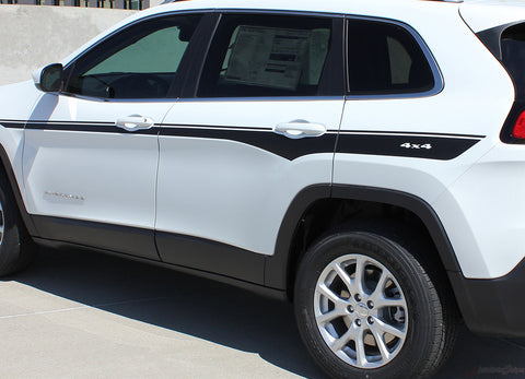 View of 2014-2024 Jeep Cherokee Chief Mid Body Line Accent Vinyl Decal Graphic 3M Stripes