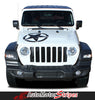 Detailed view of 2021-2025 Jeep Gladiator Legend Hood Star Decal OEM Factory Style Hood Blackout Vinyl Graphic Stripes