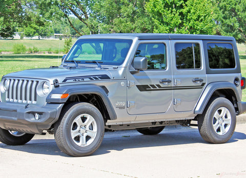 Detailed view of 2018-2025 Jeep Wrangler JL Bypass Side Door Decals Vinyl Graphic Body Stripes Kit