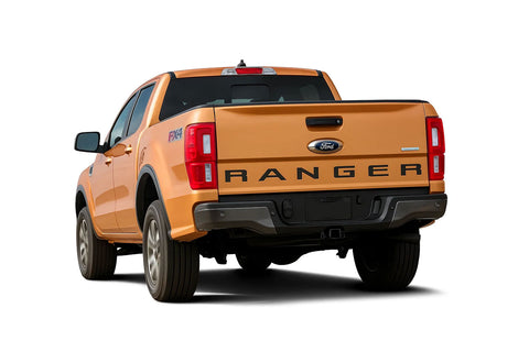 Orange 2024-2026 Ford Ranger truck shown from a rear three-quarter angle on a white background