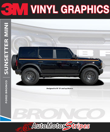2021-2026 Ford Bronco Side Decals Full Size SUNSETTER MINI Door Accent Stripes Vinyl Graphics Kits 3M