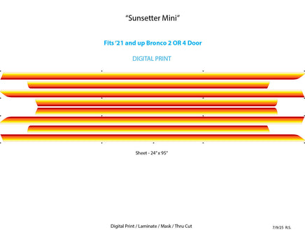 2021-2026 Ford Bronco Side Decals Full Size SUNSETTER MINI Door Accent Stripes Vinyl Graphics Kits 3M