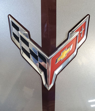Chevrolet Chevy Corvette C8 logo on a car hood