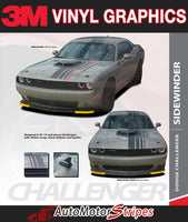 View of 2015-2023 Dodge Challenger SIDEWINDER Offset Racing Stripes for Shaker Style Hood Vinyl Graphic Roof Trunk Decals 3M Decals