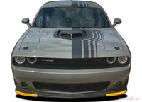View of 2015-2023 Dodge Challenger SIDEWINDER Offset Racing Stripes for Shaker Style Hood Vinyl Graphic Roof Trunk Decals 3M Decals