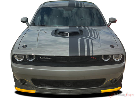 View of 2015-2023 Dodge Challenger SIDEWINDER Offset Racing Stripes for Shaker Style Hood Vinyl Graphic Roof Trunk Decals 3M Decals