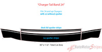 Diagram of a 'Charger Tail Band 24' car stripe with text and branding.