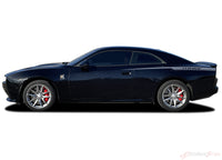 Black Dodge Charger with stripes on a white background. 2024-2026 Dodge Charger Recharge QP 24 Quarter Panels Factory Quality Mopar Vinyl Graphics 3M