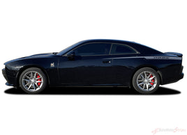 Black Dodge Charger with stripes on a white background. 2024-2026 Dodge Charger Recharge QP 24 Quarter Panels Factory Quality Mopar Vinyl Graphics 3M