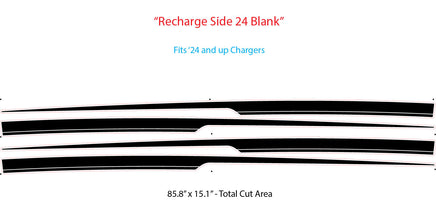 Black and white graphic of a car wrap design with text indicating it fits 24-inch and up chargers.