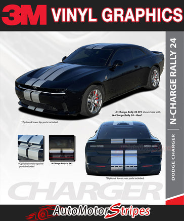 3M Vinyl Graphics advertisement for Dodge Charger with black car and racing stripes.