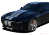 Black Dodge Charger with silver stripes on a white background. 2024-2026 Dodge Charger Racing Stripes N-Charge Rally 24 R/T Scat Pack Daytona Factory Quality Mopar Style Vinyl Graphic Kit 3M