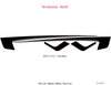 Black and white graphic for 2026 Dodge Charger Sixpack with side body vinyl graphics and stripes with measurement details on a white background