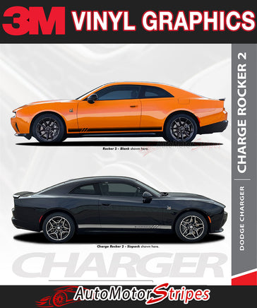 3M Vinyl Graphics advertisement with two Dodge Charger models on a white background.