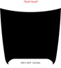 Black Dodge Charger hood decal with dimensions on a white background