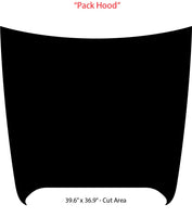 Black Dodge Charger hood decal with dimensions on a white background