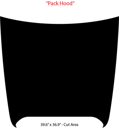 Black Dodge Charger hood decal with dimensions on a white background