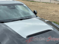 2026 Dodge Charger Sixpack Hood Stripes with a custom stripe design, featuring the brand 'AutoMotorStripes'.